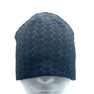 Black Green Textured 3D Knit Beanie Hat Winter Warm Stretch OS Honeycomb Lined